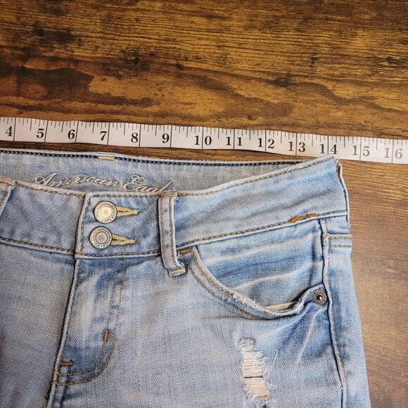 American Eagle Jeans 2 L Artist Flare Low Rise Light Wash Stretch Boho Western - Picture 6 of 11